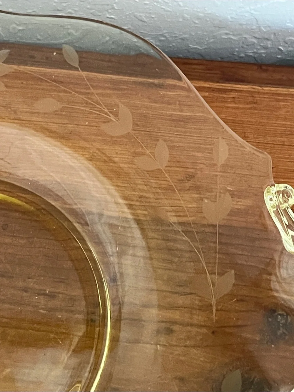 Lancaster Jubilee Yellow Etched Depression Glass Handled Cake Sandwich Plate 13